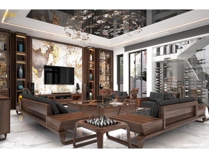 Thiết kế thi công biệt thự gỗ óc chó sang trọng của anh Đăng